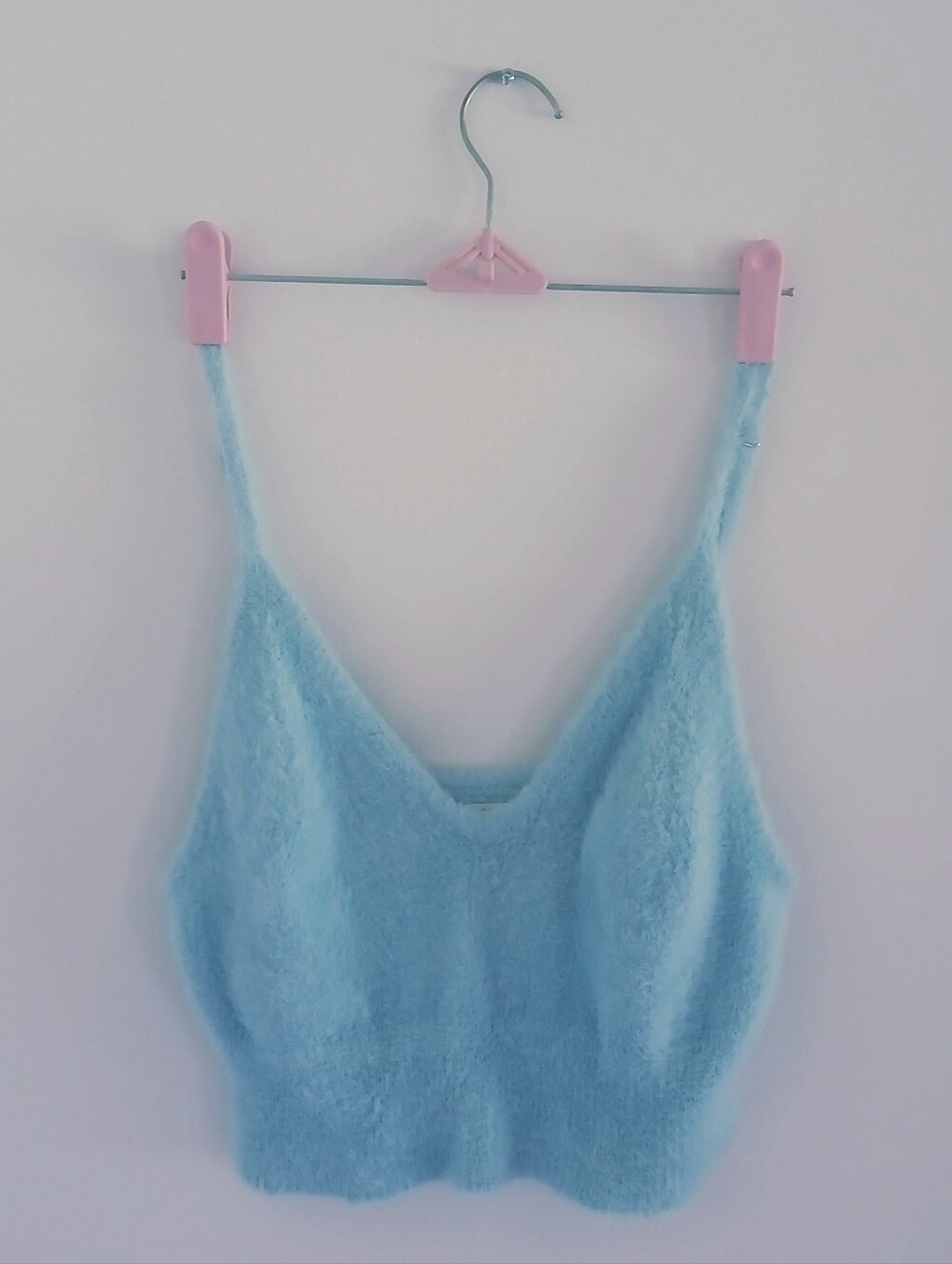 l*space Light Blue Fuzzy V-neck Crop Top Adjustable Sttaps Large